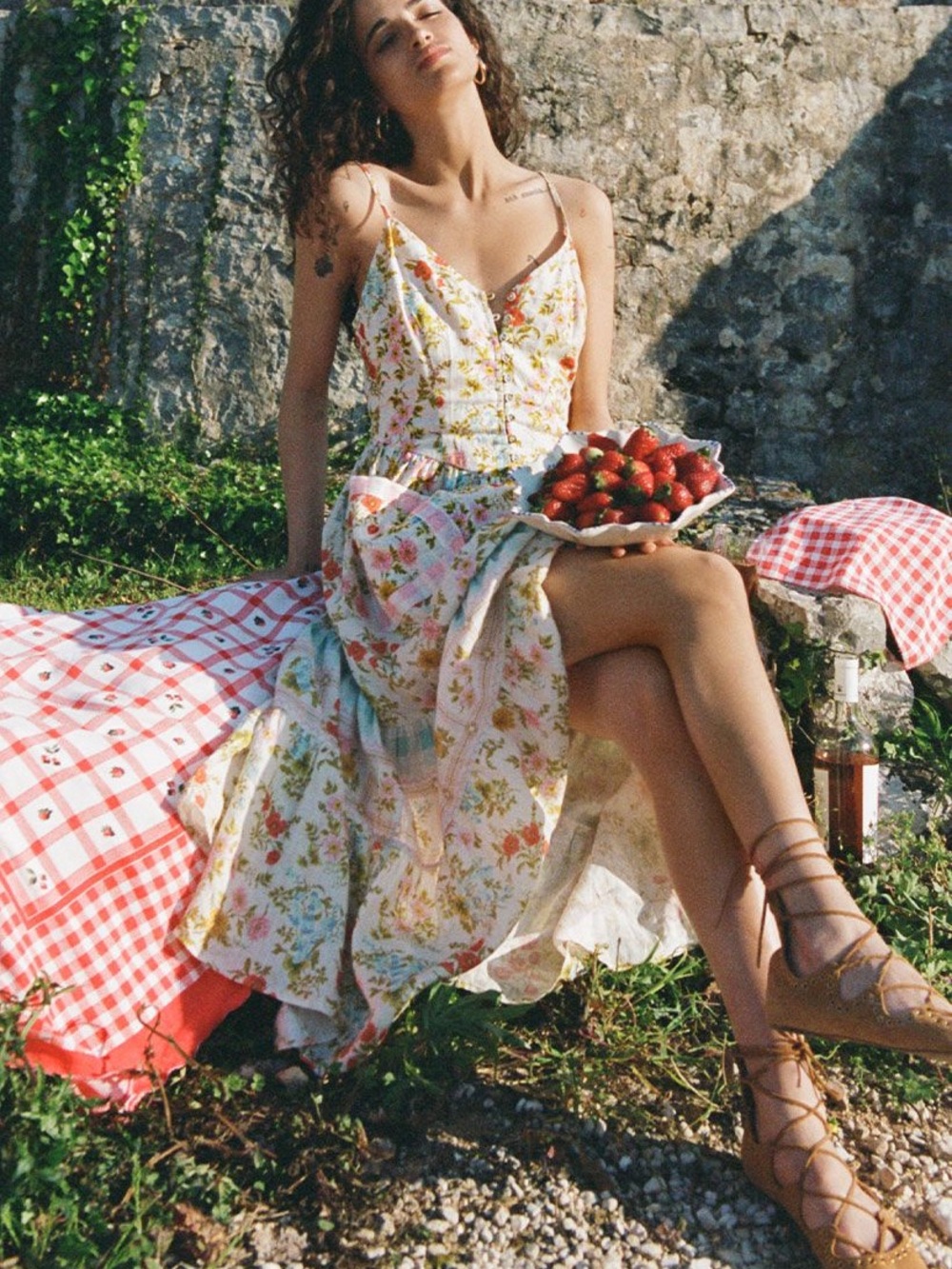 Spell Flora Linen Midi Dress Patch Pockets Large Cottage Whimsical‎ - Picture 5 of 16